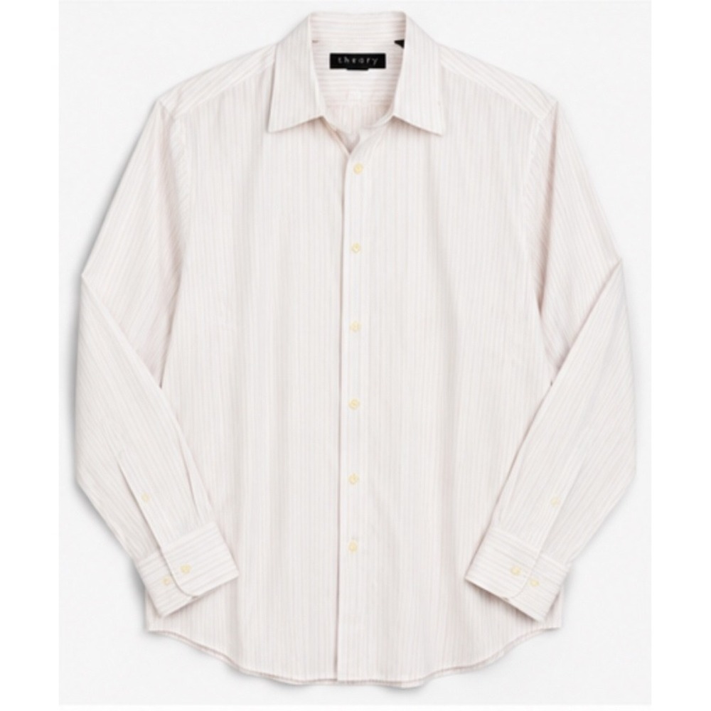 Theory Button Up Mens XL White Pink Striped Long Sleeve Shirt Pinstripe Luxury